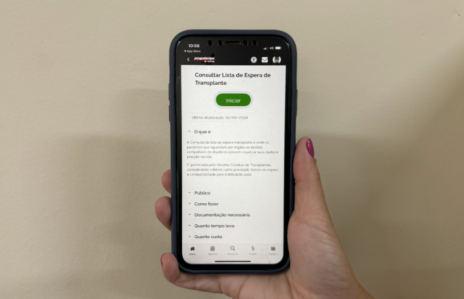 Pacientes a espera de transplante agora podem consultar posição na fila pelo app do Poupatempo